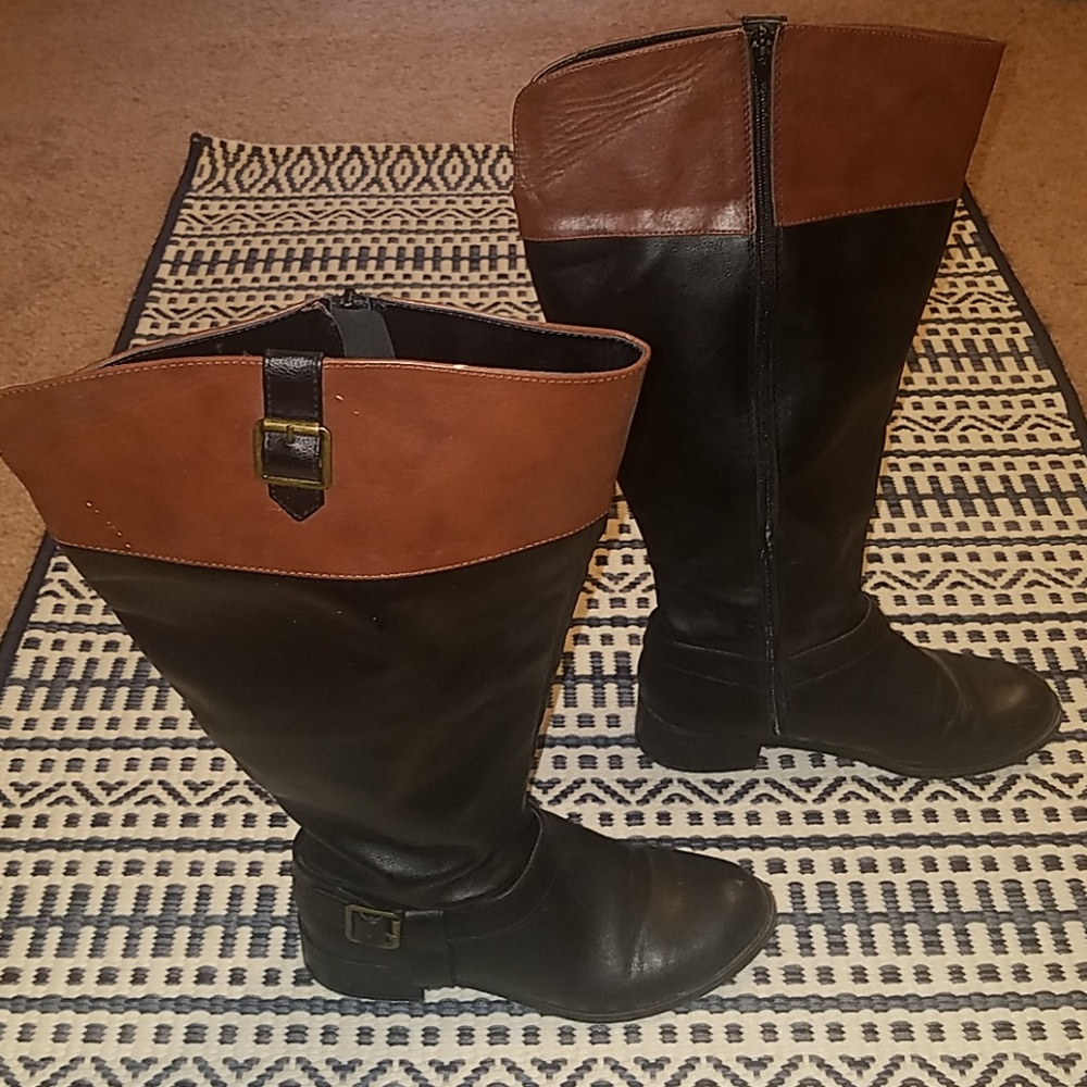 Solanz Black & Brown Tall Riding Boots